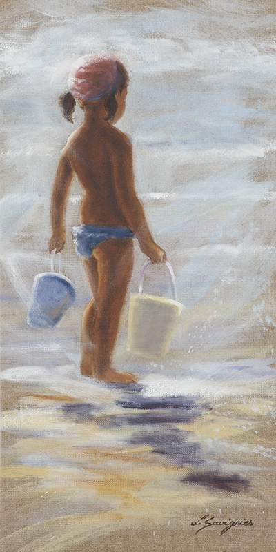 Fillette à la plage, dessin par Lydia Savignies