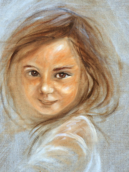 Exemple, Portraits en peinture à l'huile sur fond lin par Lydia Savignies
