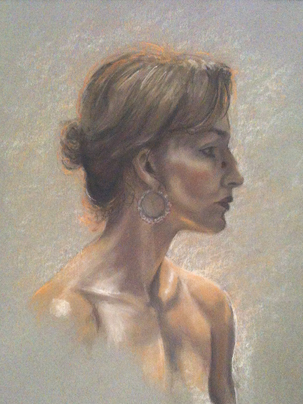 portrait d'une femme, pastels gras par Lydia Savignies