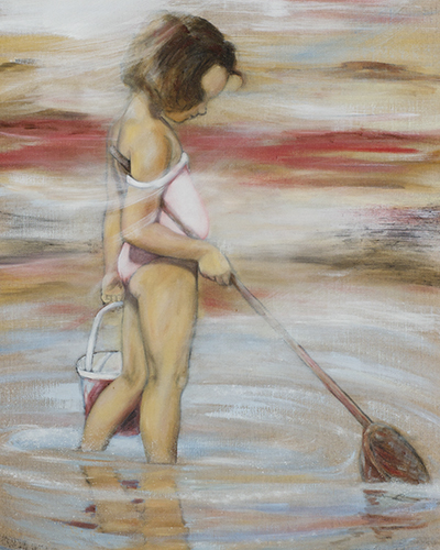 Jeune fille a la plage, pastel par Lydia Savignies
